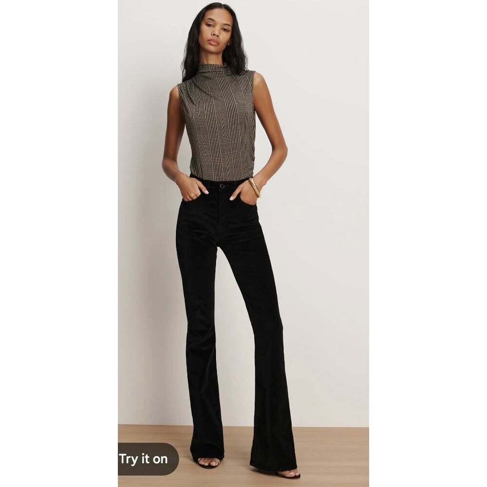 Veronica Beard Jeans 25 Beverly Skinny Flare High Rise Velvet Black Luxury Chic